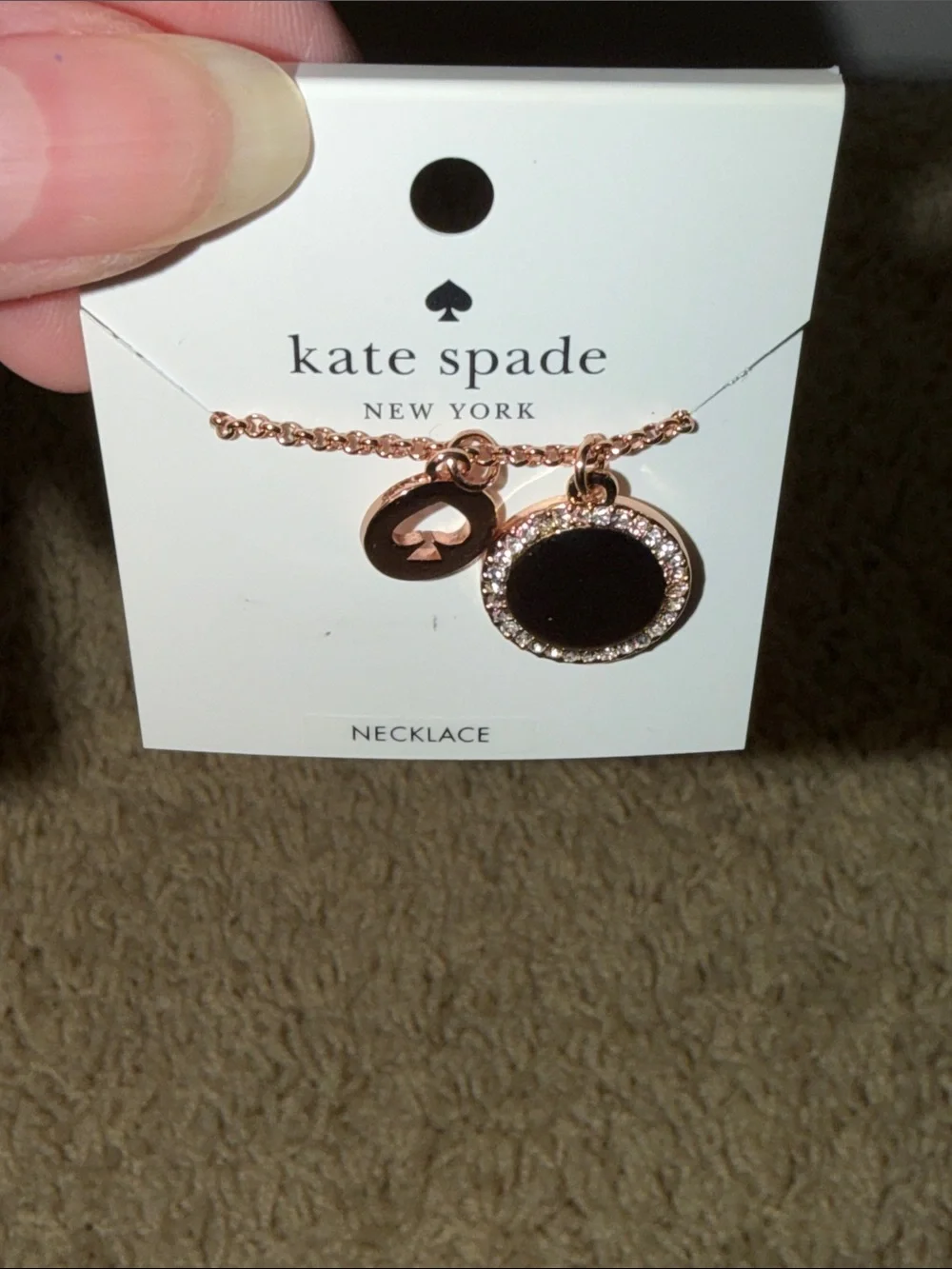 kate spade Rose Gold Earrings & Necklace Set with mini tote & tissue paper